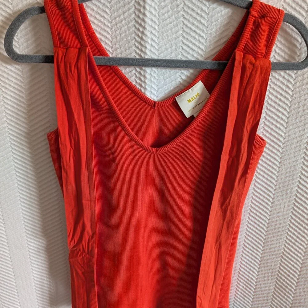 Anthropologie Maeve The Rafaela Ribbed Tank Top Bow Tie Shoulder Orange XS Small - Picture 11 of 11